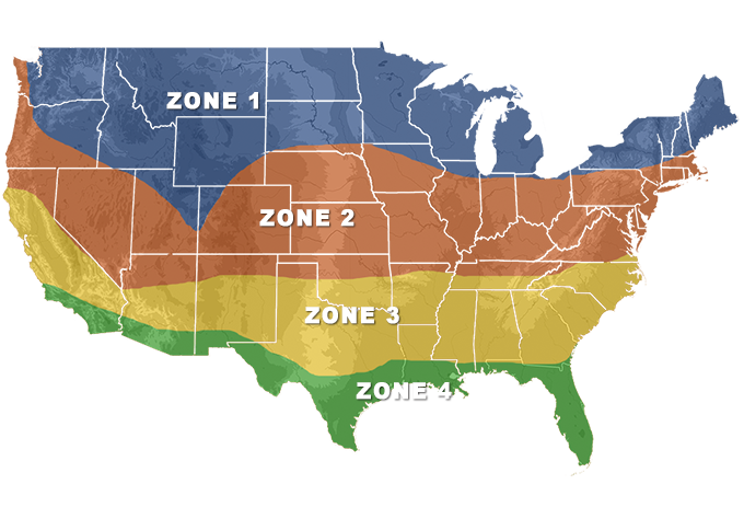 food plot seed map of US, showing zones when to plant based on region