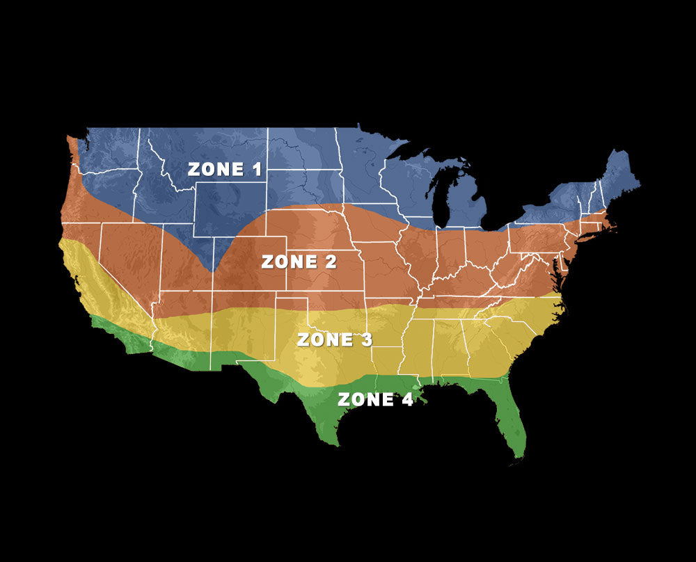 Map for food plot seed planting zones in USA